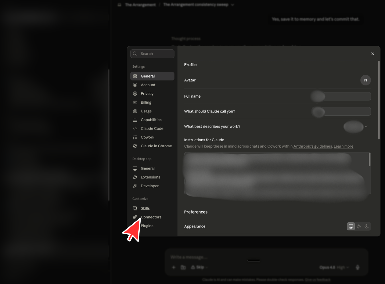 Settings window with an arrow pointing to Connectors under Customize